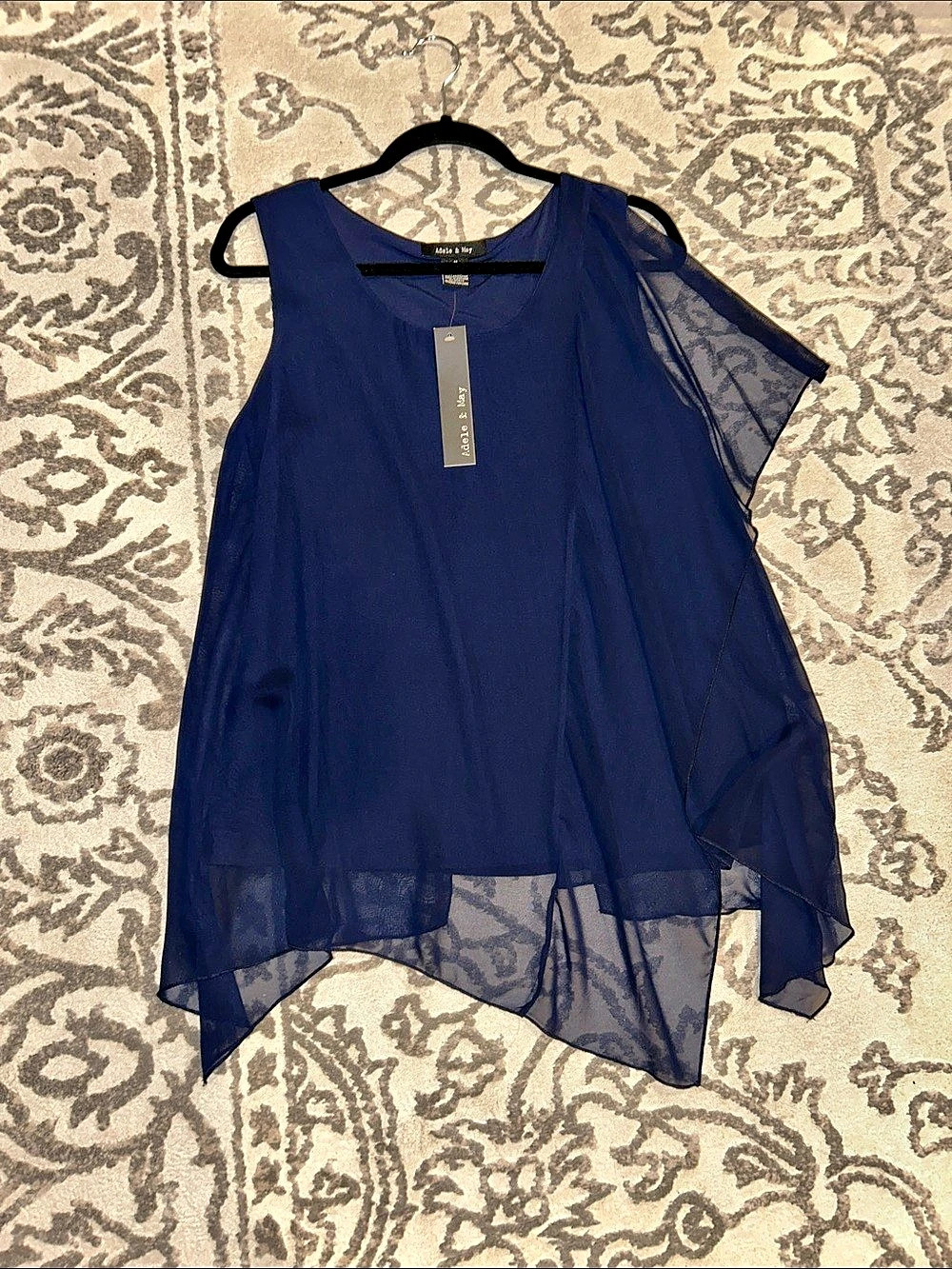 Adele & May Asymmetrical Sheer Overlay Blue NWT